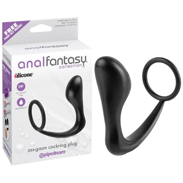 Anal Fantasy Collection Ass-gasm Cock Ring Plug - Black 10 cm (4'') Prostate Massager with Cock Ring Pipedreams